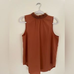 Beaded mock-neck sleeveless shell top in burnt ginger